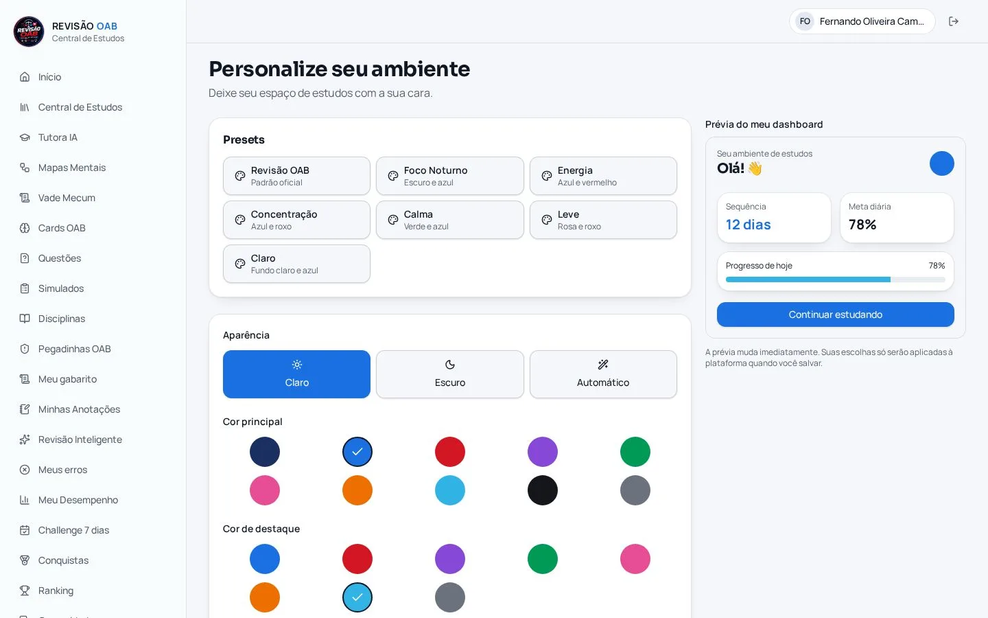 Tela real de personalização