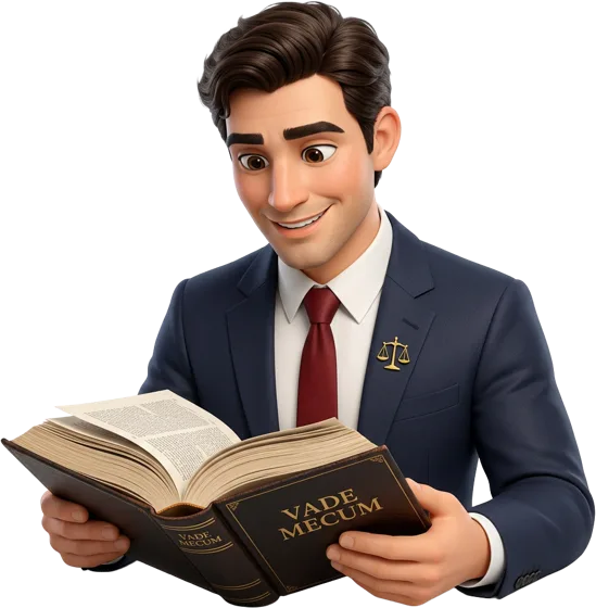 Personagem da Revisão OAB estudando o Vade Mecum